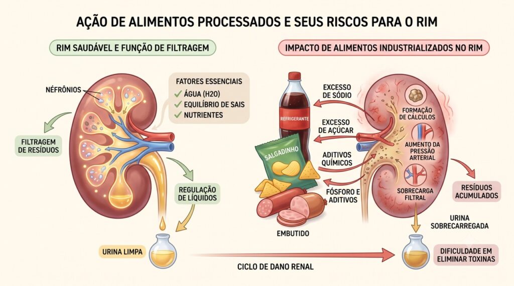 Ultraprocessados foram associados a maior risco de doença renal crônica.