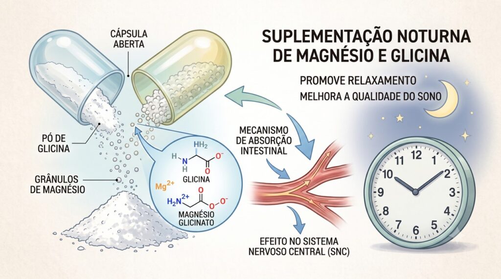 O magnésio bisglicinato combina o mineral com o aminoácido glicina.
