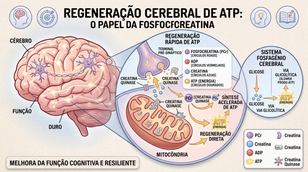 A creatina participa da reserva rápida de energia utilizada pelas células cerebrais.