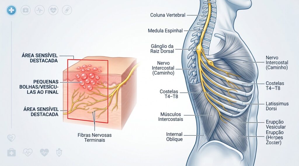 O herpes-zóster pode inflamar o nervo antes da erupção aparecer na pele.