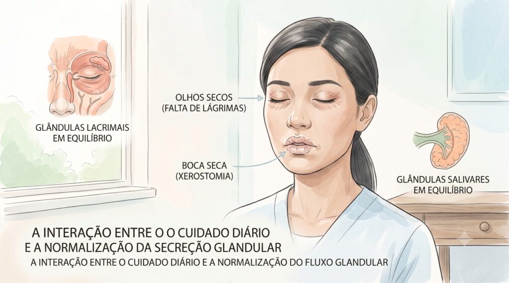 Na síndrome de Sjögren, glândulas de lágrimas e saliva podem ser afetadas.