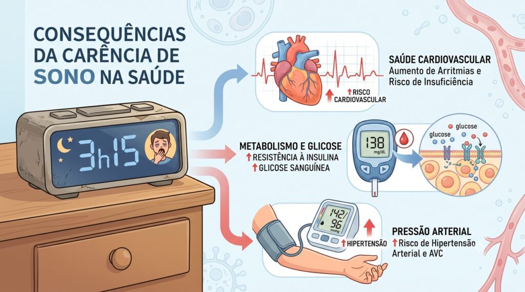 Sono insuficiente pode se relacionar a alterações de glicose, pressão e risco cardiometabólico.