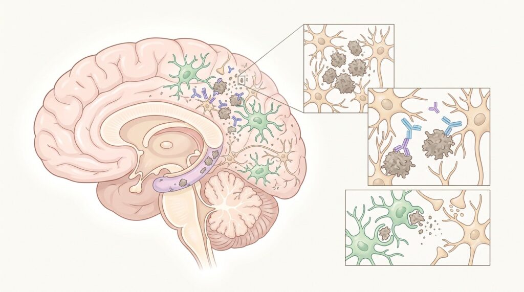 Os novos anticorpos atuam sobre placas de beta-amiloide associadas à progressão do Alzheimer.