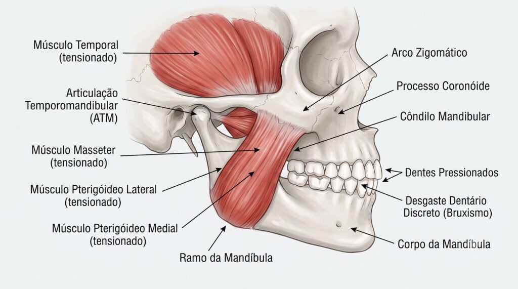 O bruxismo mantém os músculos da mandíbula tensionados e pode desgastar os dentes.