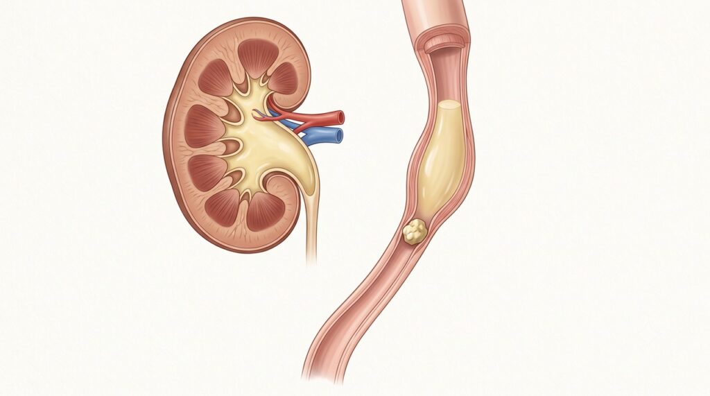 O deslocamento de um cálculo pelo ureter pode provocar dor forte em ondas.
