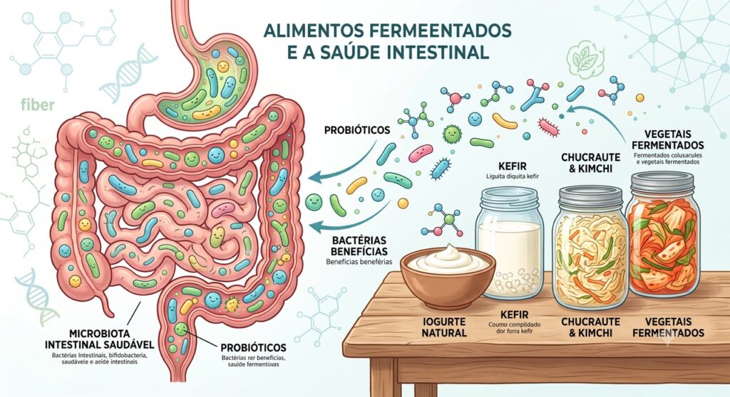 Alimentos fermentados podem interagir com a microbiota e influenciar a digestão.