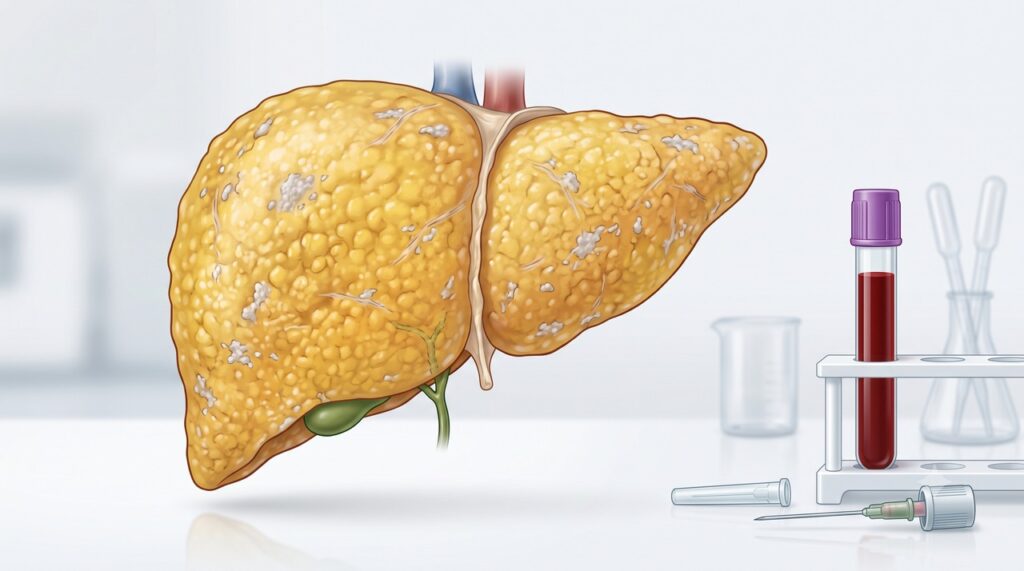 Exames de sangue e o índice FIB-4 ajudam a identificar risco de fibrose hepática.