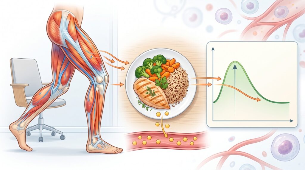 Pausas curtas com movimento ajudam os músculos a usar glicose após comer.