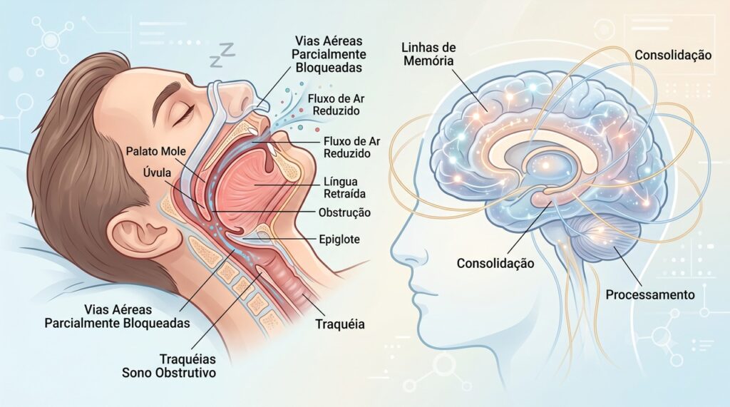 Pausas respiratórias repetidas podem fragmentar o sono e prejudicar a cognição.