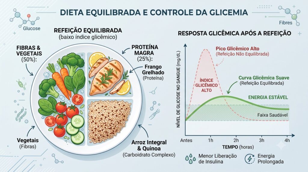 Fibras tornam a digestão mais lenta e ajudam a reduzir picos de glicose.