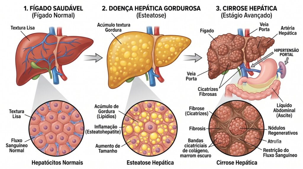 A fibrose é um dos principais sinais de progressão da gordura no fígado.