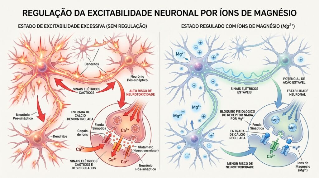 O magnésio participa da regulação da atividade dos neurônios e de mecanismos relacionados à dor.