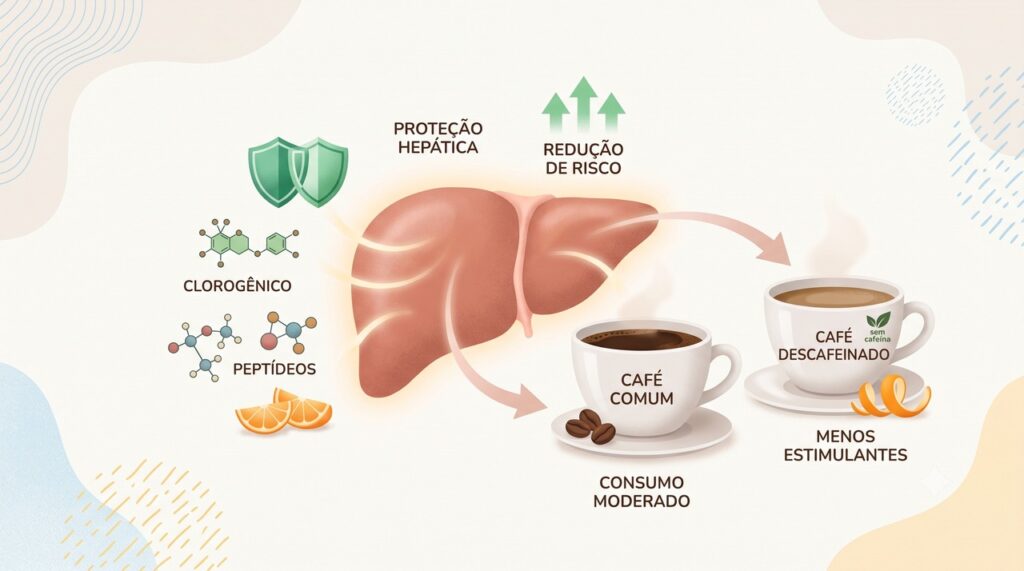 O estudo sugere que compostos além da cafeína podem contribuir para a proteção do fígado.
