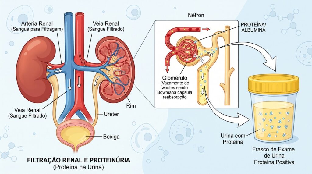 Exames de urina ajudam a confirmar se há perda anormal de proteína pelos rins.
