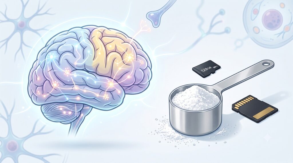 A creatina é estudada por seu possível papel na energia cerebral e na cognição.