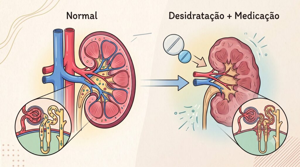 Diarreia e vômitos reduzem a hidratação e deixam os rins mais vulneráveis aos anti-inflamatórios.