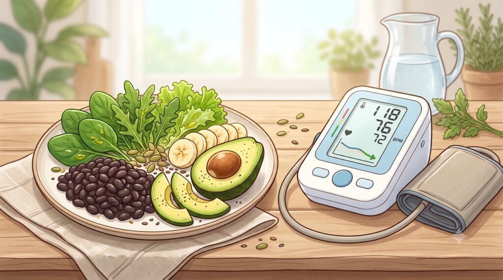 Alimentos naturais podem fornecer magnésio e potássio como parte de uma dieta equilibrada.