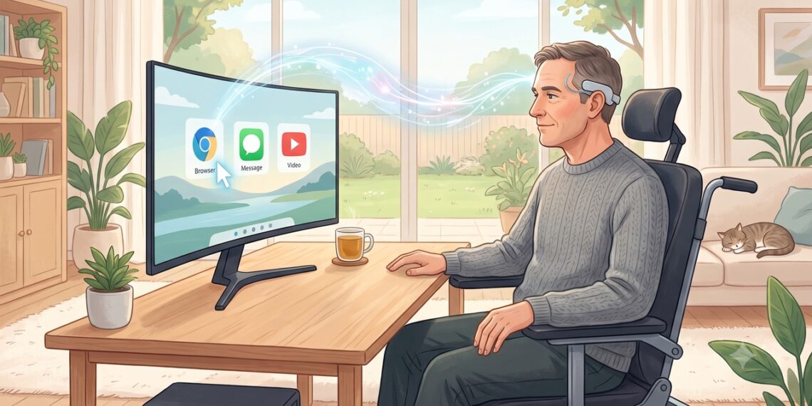 O chip cerebral transforma sinais ligados à intenção de movimento em comandos digitais.