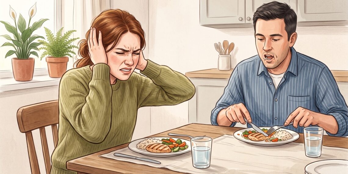 Sons cotidianos, como mastigação, podem desencadear reações emocionais intensas na misofonia.