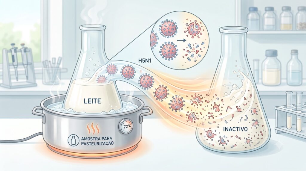 A pasteurização inativa o H5N1 e mantém o leite comercial seguro para consumo.