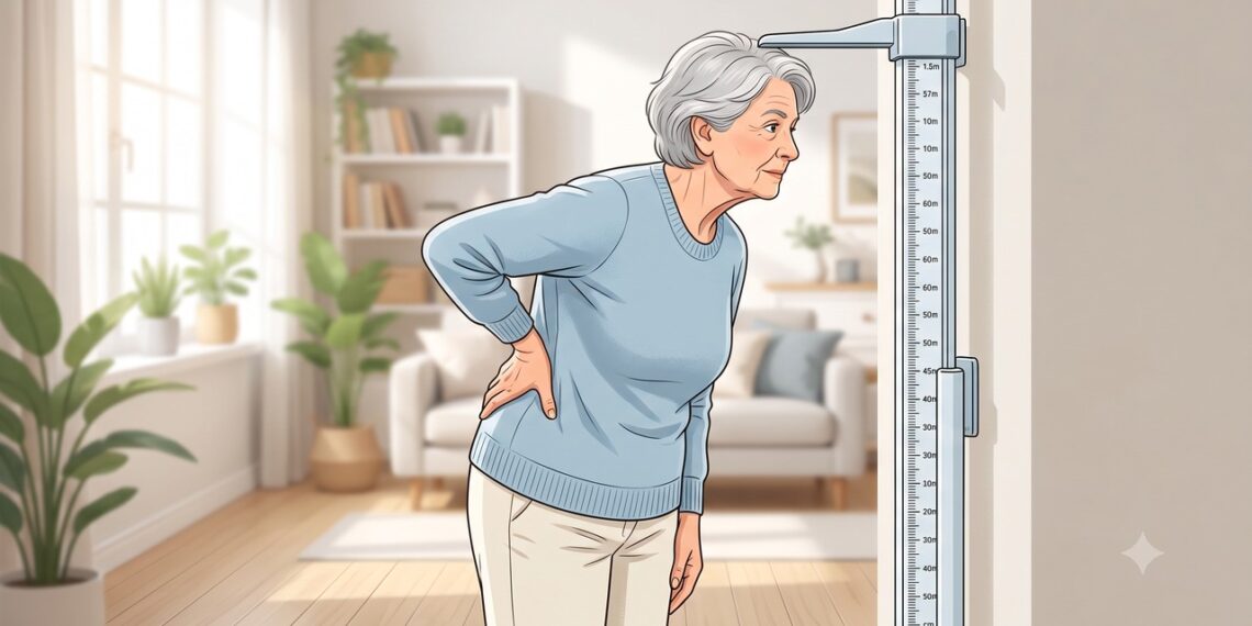 A perda progressiva de altura pode ser uma pista de fraturas vertebrais e osteoporose.