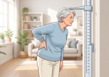 A perda progressiva de altura pode ser uma pista de fraturas vertebrais e osteoporose.