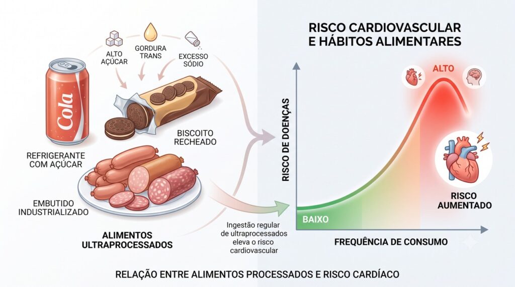 Maior consumo de ultraprocessados foi associado a maior mortalidade cardiovascular.