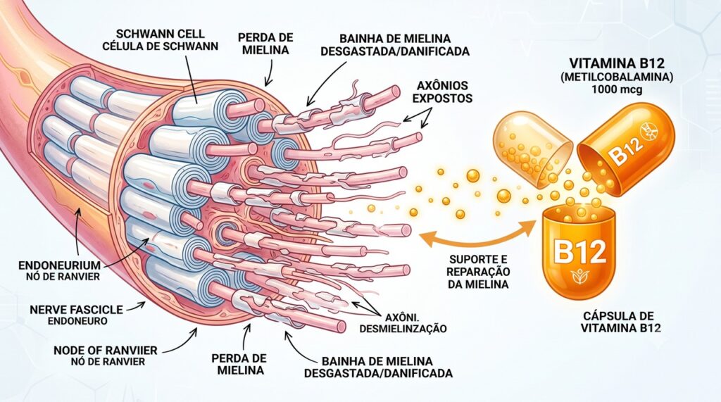 A vitamina B12 é importante para a proteção dos nervos e o equilíbrio dos movimentos.