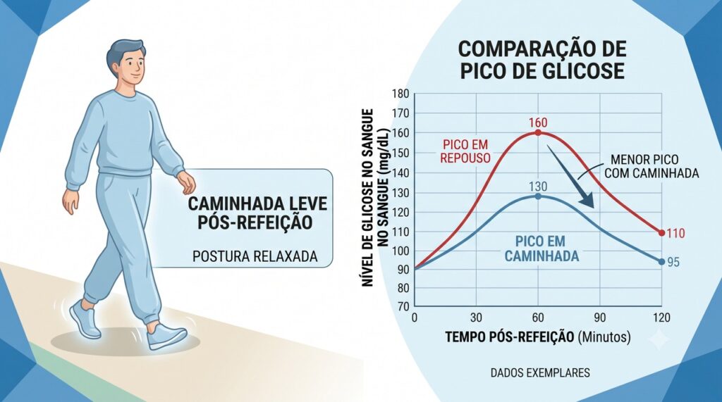 O estudo comparou repouso e caminhada após ingestão de glicose.