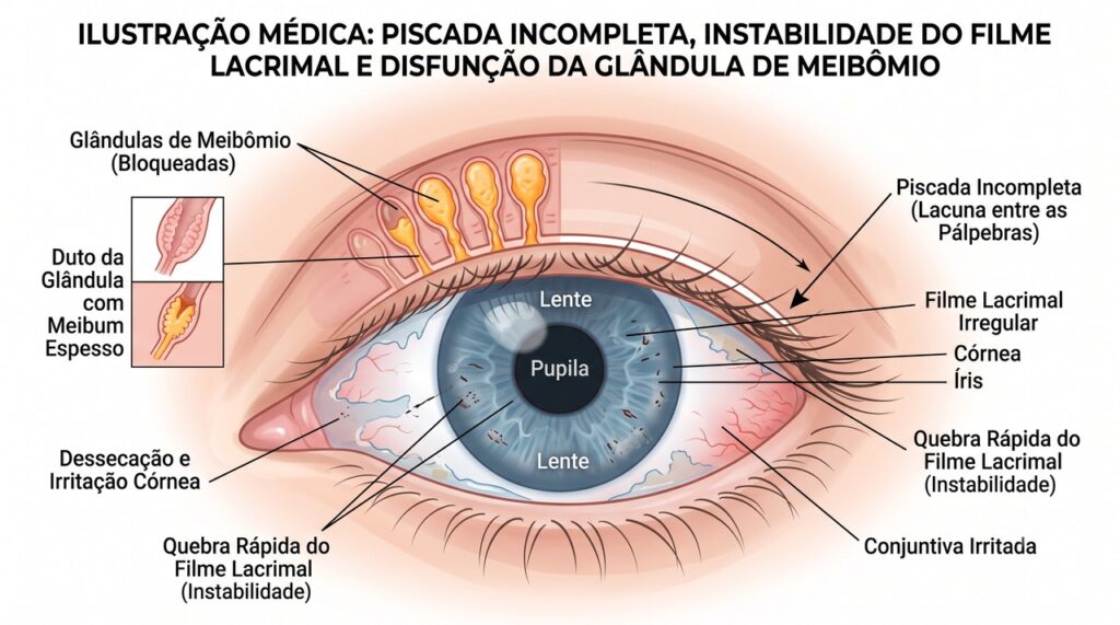 Piscadas incompletas prejudicam a distribuição da lágrima e favorecem sua evaporação.