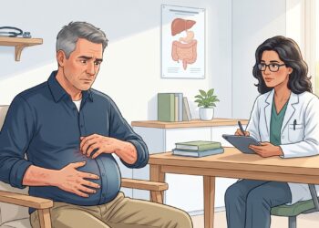 Coceira na pele e barriga inchada podem aparecer em fases avançadas da gordura no fígado.