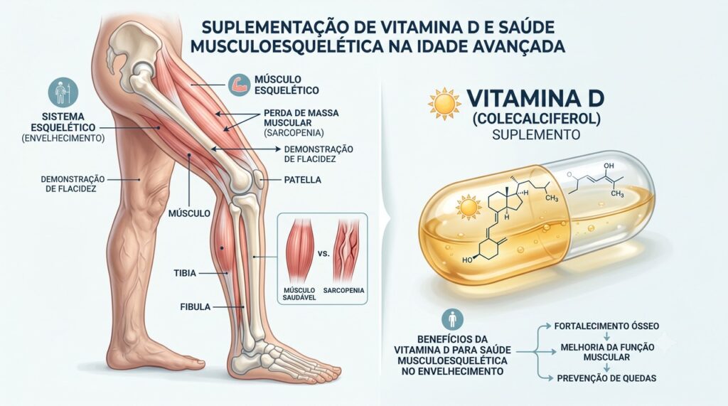 A vitamina D participa da saúde muscular e óssea, mas não deve ser vista como solução única contra quedas.