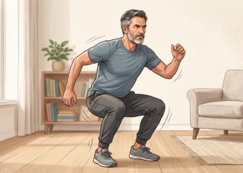 O teste avalia a capacidade de sentar e levantar do chão com o mínimo de apoio.