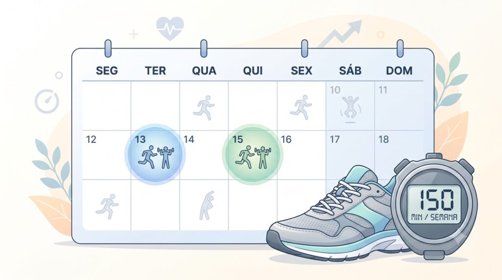 Atingir 150 minutos semanais pode trazer benefícios mesmo com o exercício concentrado em poucos dias.