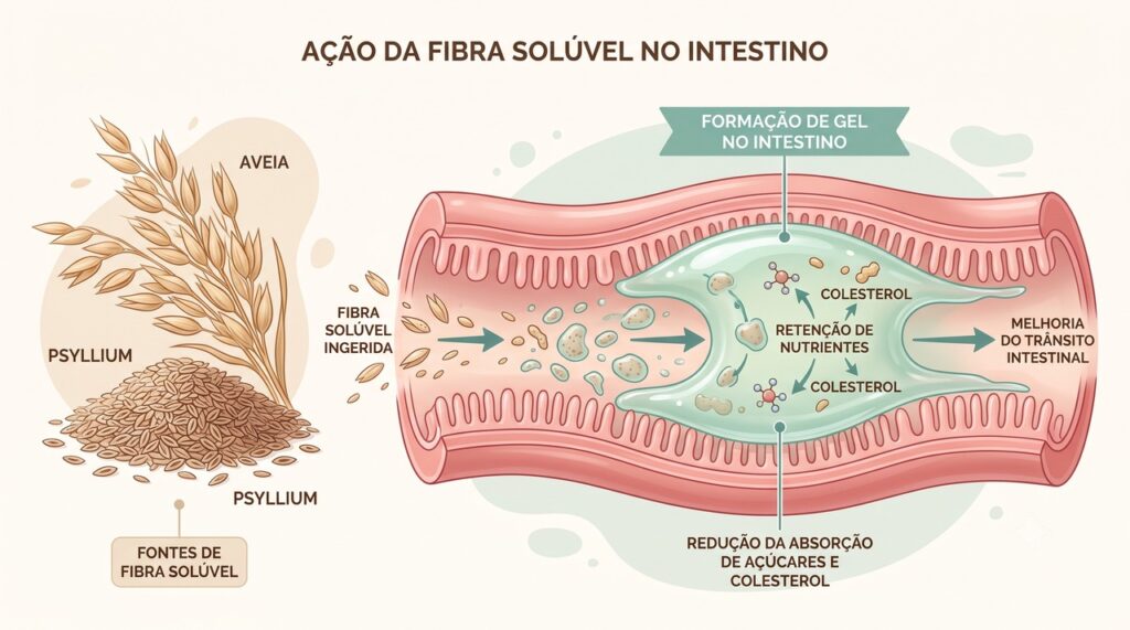 Fibras solúveis viscosas podem dificultar a reabsorção de ácidos biliares.