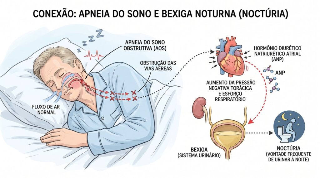 A apneia do sono pode fragmentar o descanso e aumentar a produção de urina à noite.