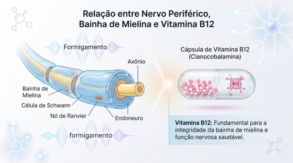 A vitamina B12 participa da proteção dos nervos e pode causar sintomas antes da anemia.