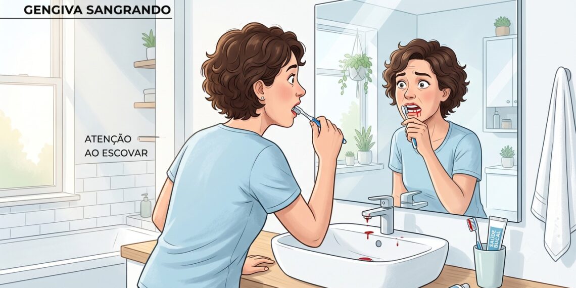 Gengiva sangrando ao escovar pode ser sinal de doença periodontal.