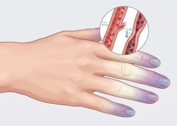 No fenômeno de Raynaud, a contração exagerada dos vasos reduz temporariamente o fluxo de sangue nos dedos.