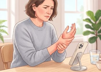 Dor no punho perto do polegar pode piorar ao segurar objetos ou usar o celular.