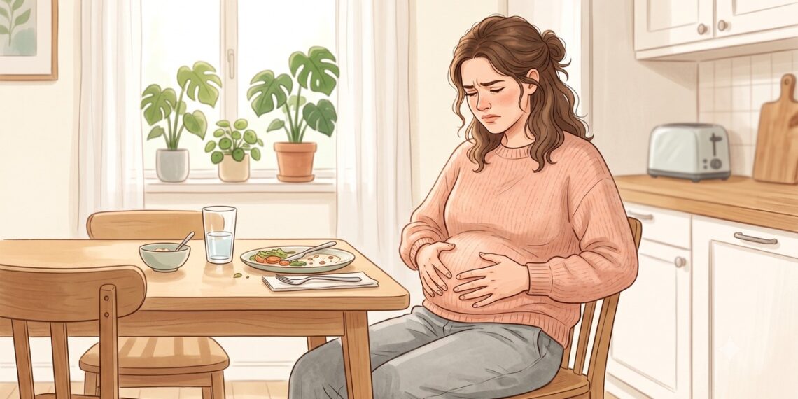 Barriga inchada e gases persistentes podem estar relacionados ao supercrescimento bacteriano no intestino delgado.