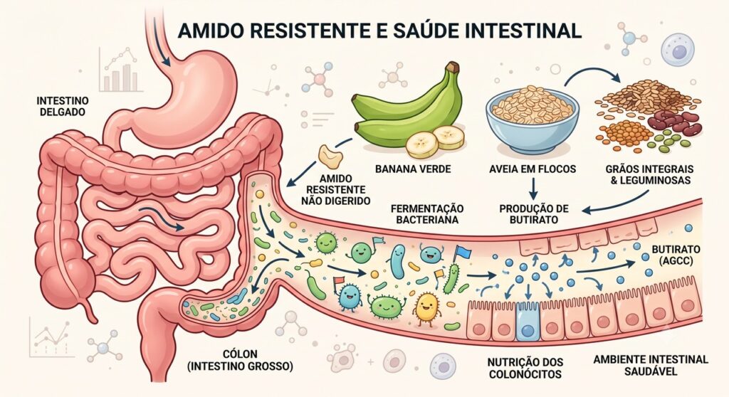 Prebióticos alimentam bactérias benéficas e favorecem o equilíbrio intestinal.