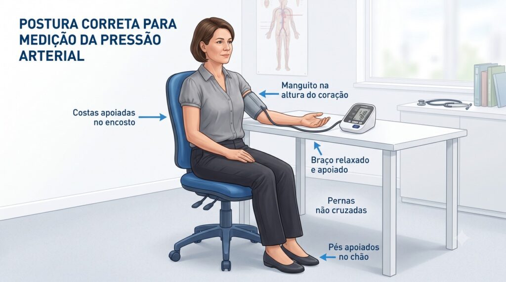 A posição do braço e do corpo pode alterar o resultado da pressão arterial.