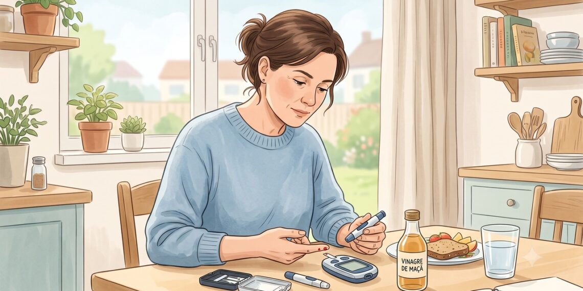 O vinagre de maçã foi estudado como complemento no controle glicêmico de adultos com diabetes tipo 2.