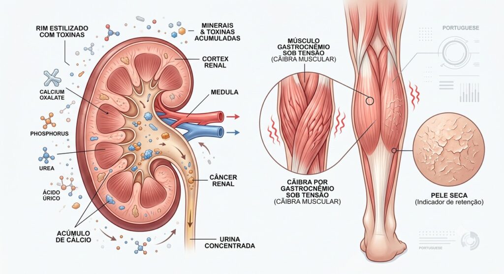 A perda de função renal pode afetar a pele, os músculos e o equilíbrio de minerais.