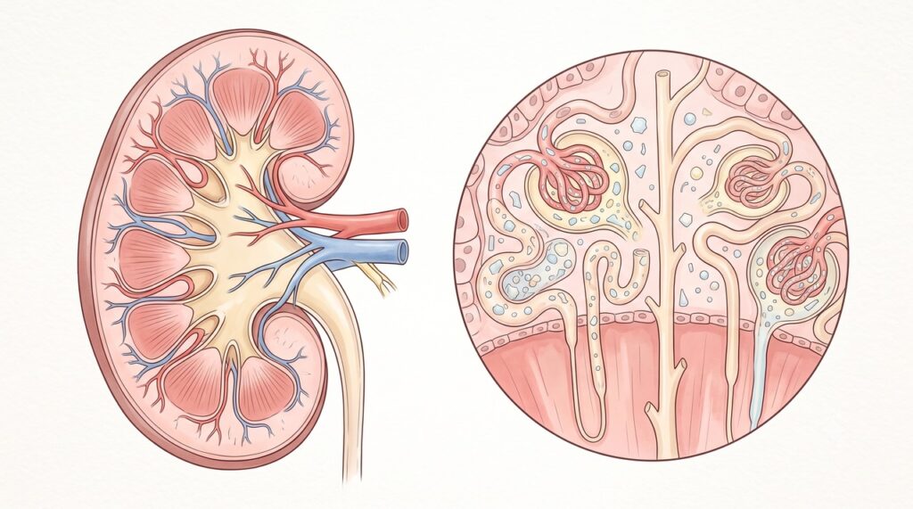 Pesquisadores investigam como partículas plásticas podem interagir com as estruturas que filtram o sangue.