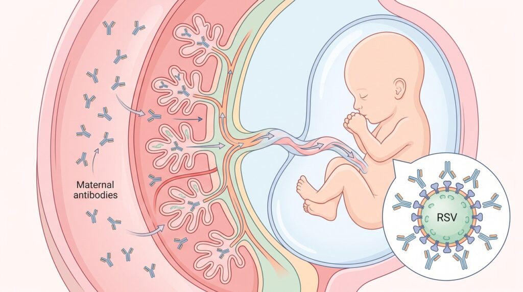 Os anticorpos maternos atravessam a placenta e oferecem proteção temporária ao recém-nascido.