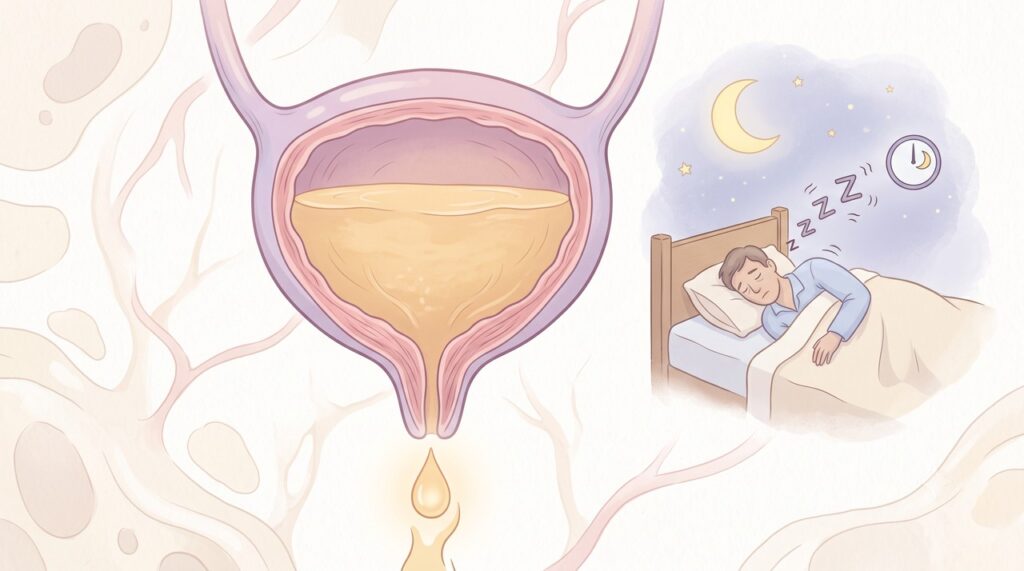 A noctúria pode ter relação com alterações urinárias, sono fragmentado ou apneia do sono.