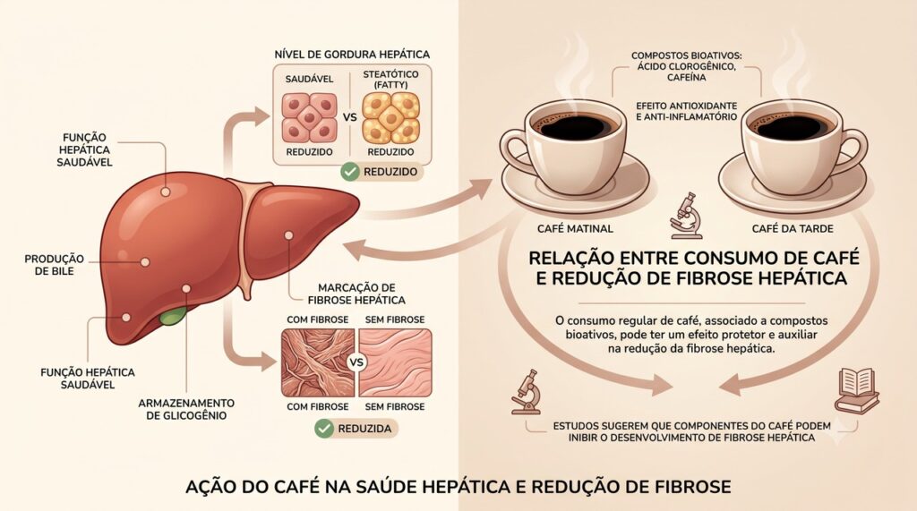 A revisão associou café a menor fibrose hepática em pacientes com gordura no fígado.