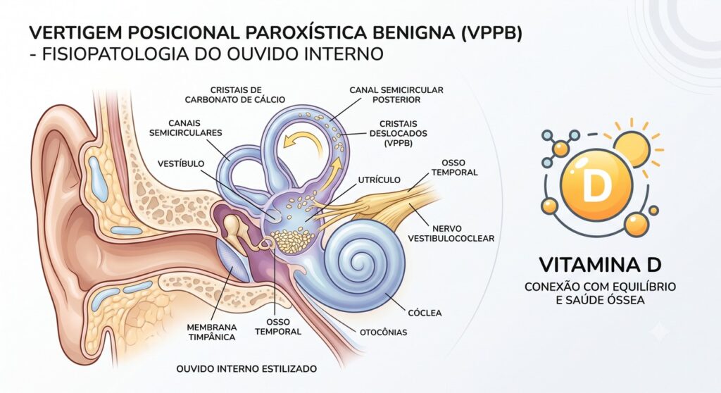 A vitamina D baixa pode estar associada à recorrência da vertigem posicional.